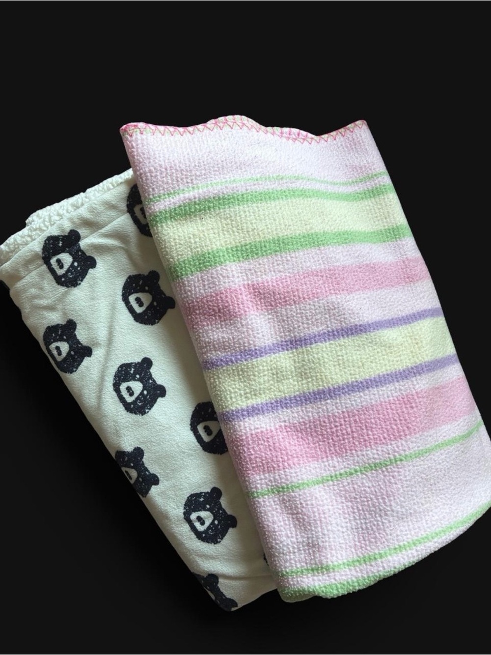 Kids Soft Blankets - Pink, Green, Purple Stripes & Black Bear Print
